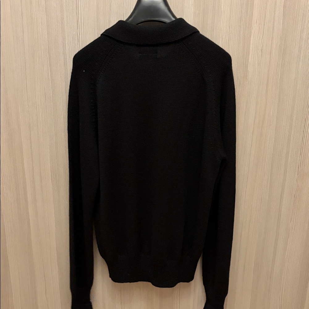 Drakes - Black Merino Wool Knitted Polo - Size M - Picture 6 of 11